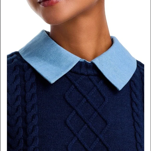 Aqua Navy Cable Knit Short Sleeve Twofer Top - Exclusive S NWT - Picture 4 of 4